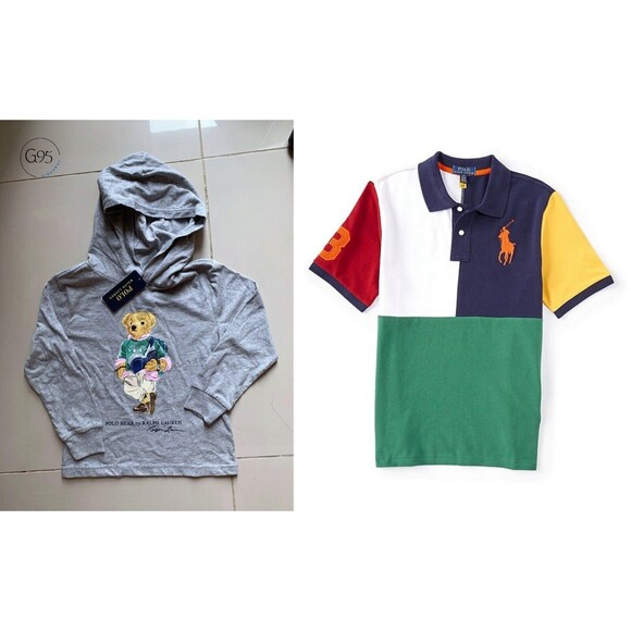 Polo Ralph Lauren Boys 7 Polo Shirt, POLO BEAR T SHIRT HOODIE LOT OF 2 PCS new